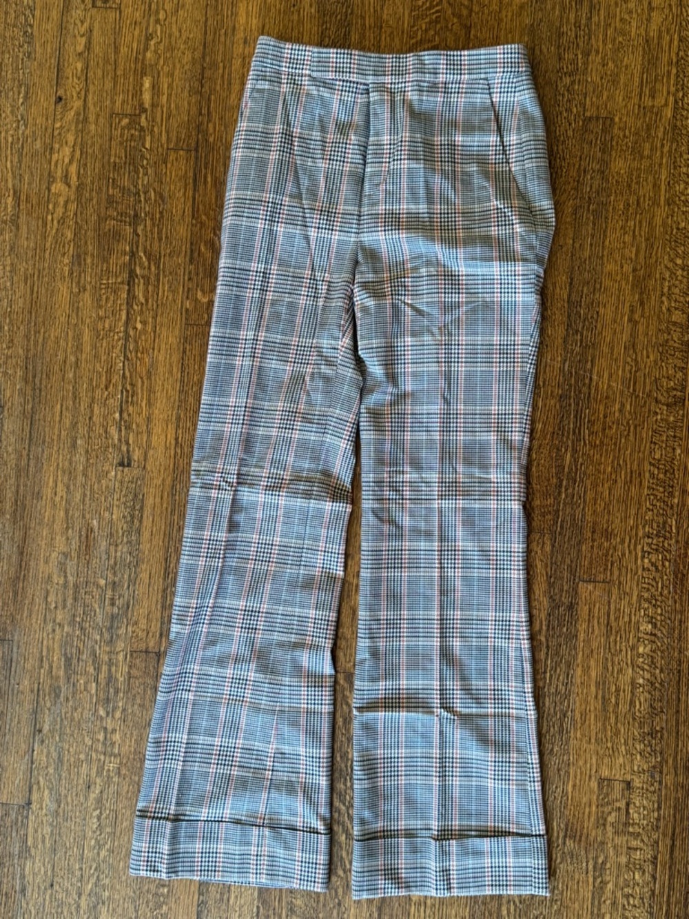 Plaid High-Waist Trousers in Tan and Pink